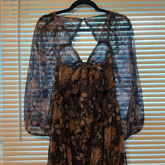 Beautiful ankle length dress in brown/black pumpkin colors with floral print. - Picture 3 of 16